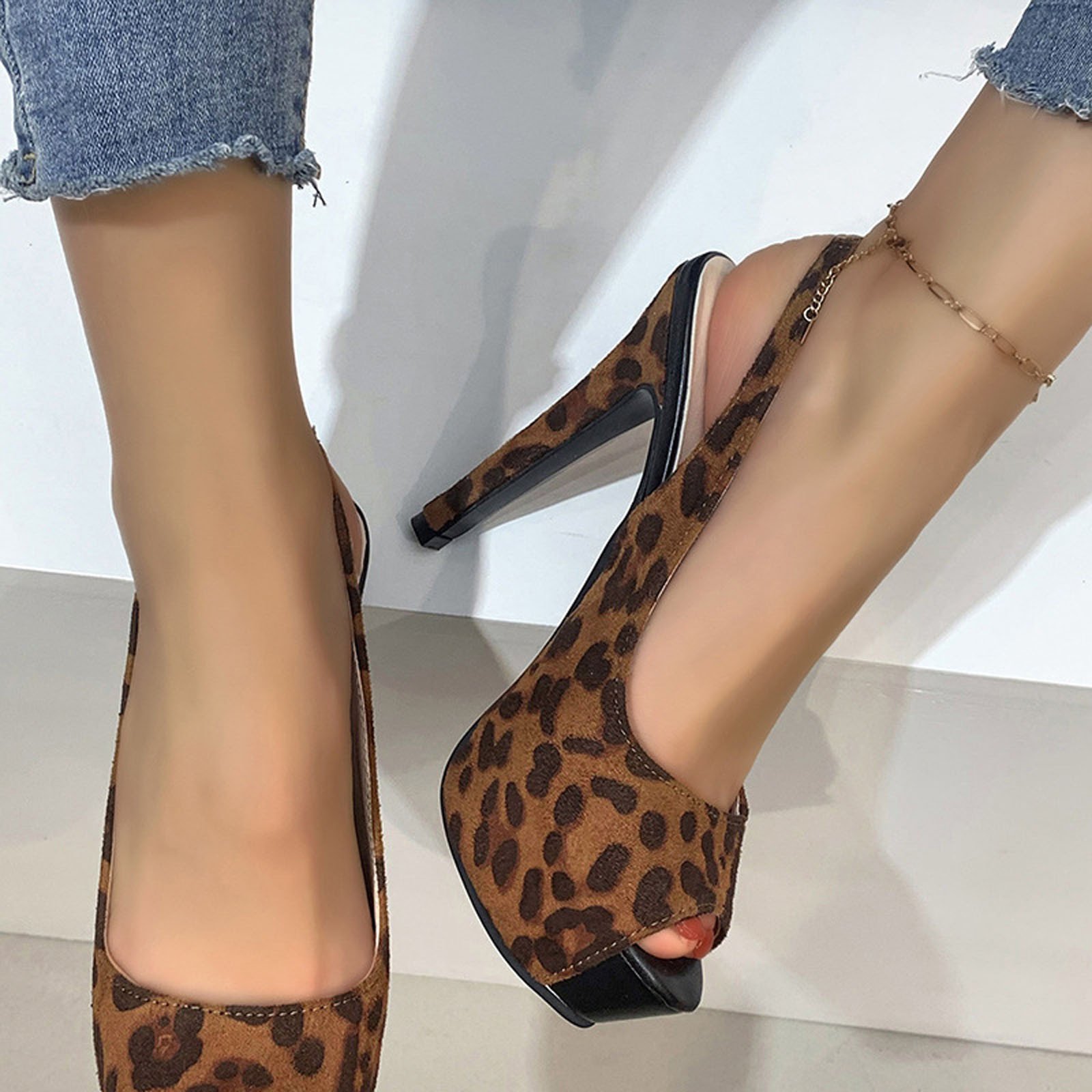 leopard print high heel sandals